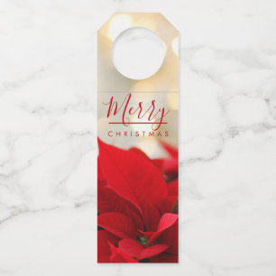 Red Poinsettias mit Golden Bokeh Weihnachten Flaschenanhänger