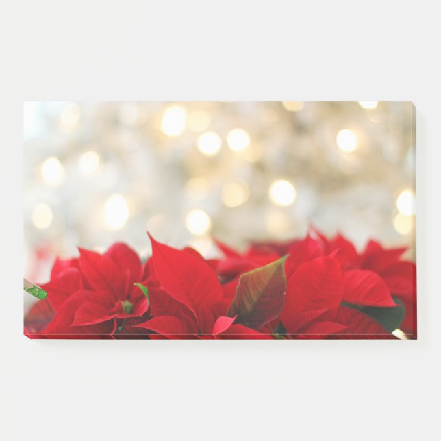 Red Poinsettias mit Golden Bokeh Weihnachten Post-it Klebezettel (Vorderseite)