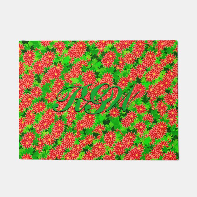 Red Poinsettias und Green Holly Fußmatte (Vorderseite)