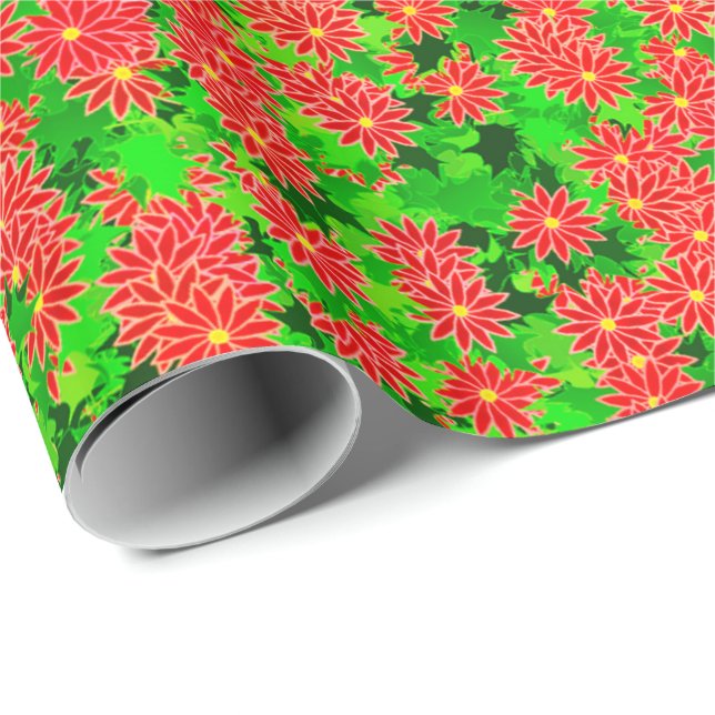 Red Poinsettias und Green Holly Geschenkpapier (Rolleneckpunkt)