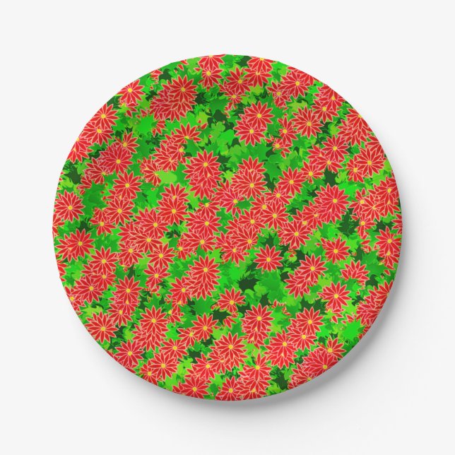 Red Poinsettias und Green Holly Pappteller (Vorderseite)