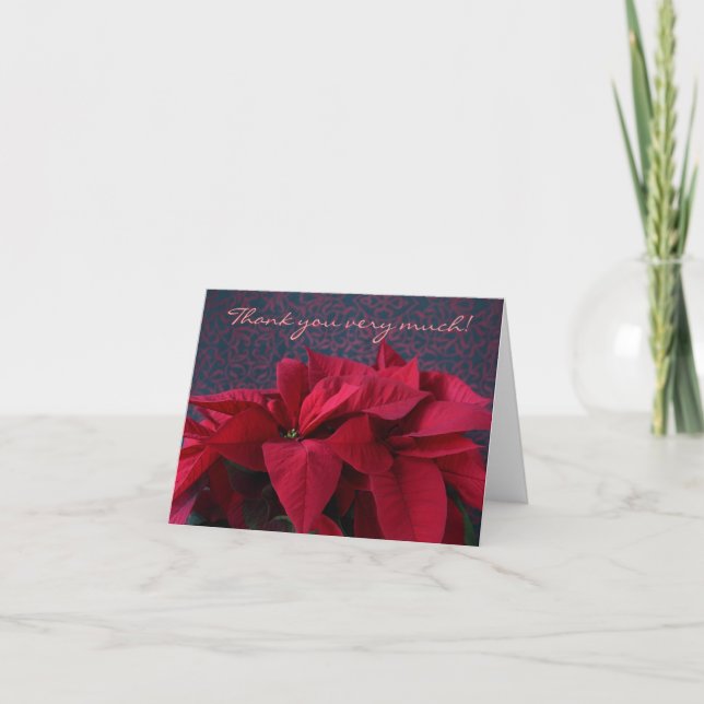 red poinsettias vielen Dank Dankeskarte (Vorderseite)