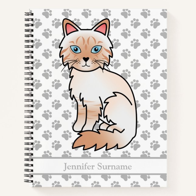 Red Point Tabby Birman/Ragdoll Cat & Custom Text Notizbuch (Vorderseite)