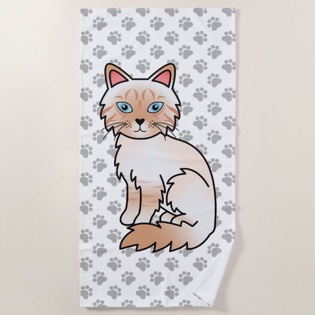 Red Point Tabby Birman / Ragdoll Niedlich Cat & Pa Strandtuch (Vorderseite)