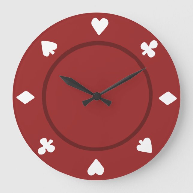 Red Poker Chip Clock Große Wanduhr (Vorderseite)