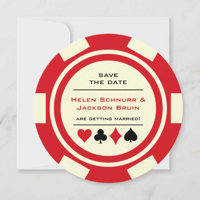 Red Poker Chip Vegas Casino Wedding Save (Vorderseite)