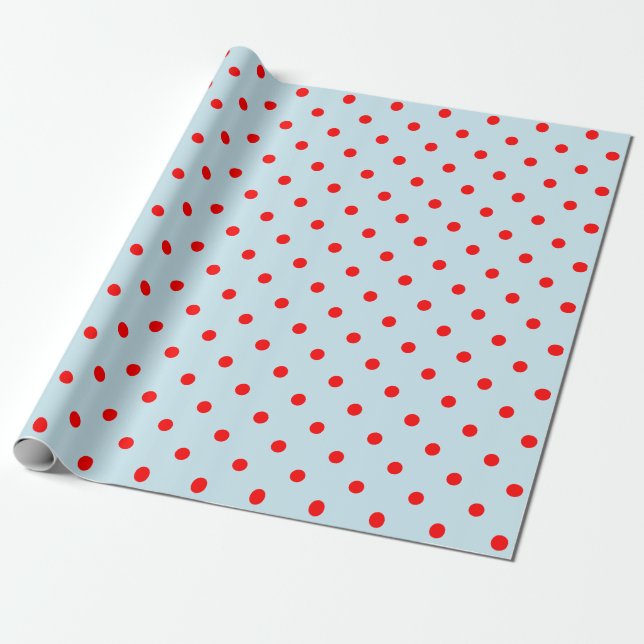 Red Polka Dot auf blauen großen Raum Geschenkpapier (Ungerollt)