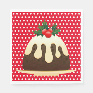 Red Polka Dot, Christmas Pudding Napkins Serviette