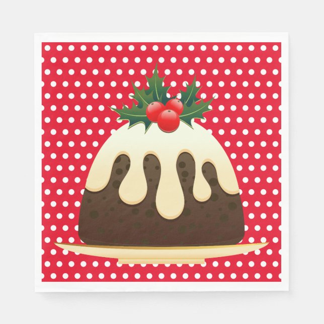 Red Polka Dot, Christmas Pudding Napkins Serviette (Vorderseite)