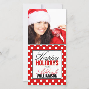 Red Polka Dot Happy Holidays Foto Cards Feiertagskarte