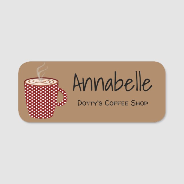 Red Polka Dot Kaffee Cup Namensschild (Vorderseite)