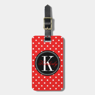 Red Polka Dot mit Black Monogram Gepäckanhänger