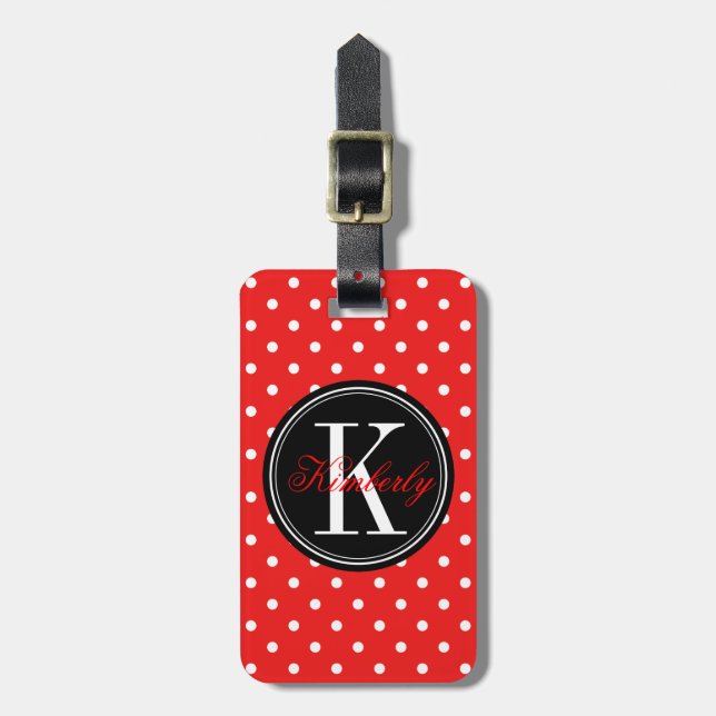 Red Polka Dot mit Black Monogram Gepäckanhänger (Vorderseite vertikal)