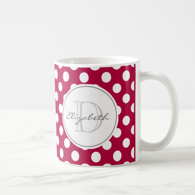 Red Polka Dot Mit Monogramm Tasse (Rechts)