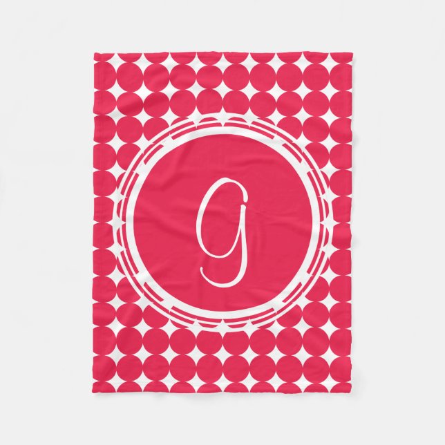 Red Polka Dot Monogram Fleecedecke (Vorderseite)