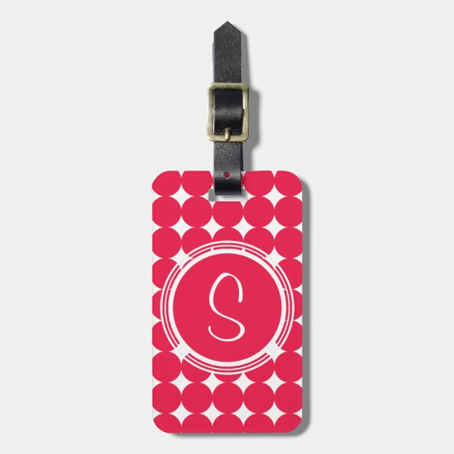 Red Polka Dot Monogram Gepäckanhänger (Vorderseite vertikal)