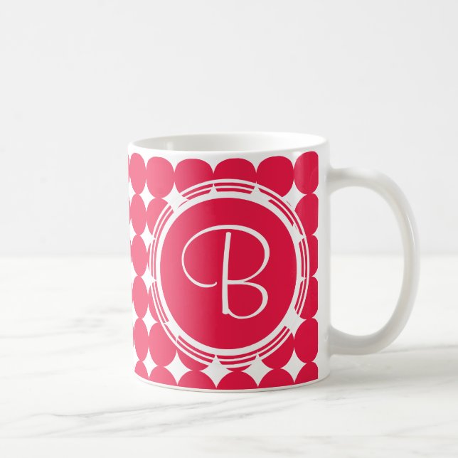 Red Polka Dot Monogram Kaffeetasse (Rechts)