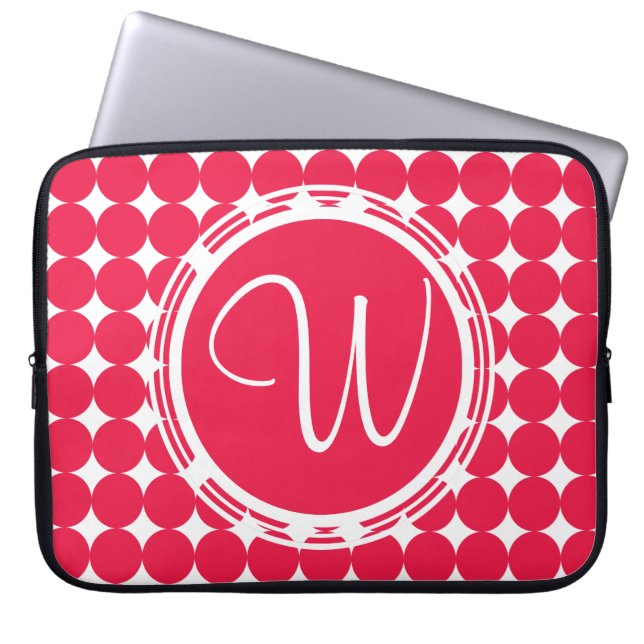 Red Polka Dot Monogram Laptopschutzhülle (Vorderseite)