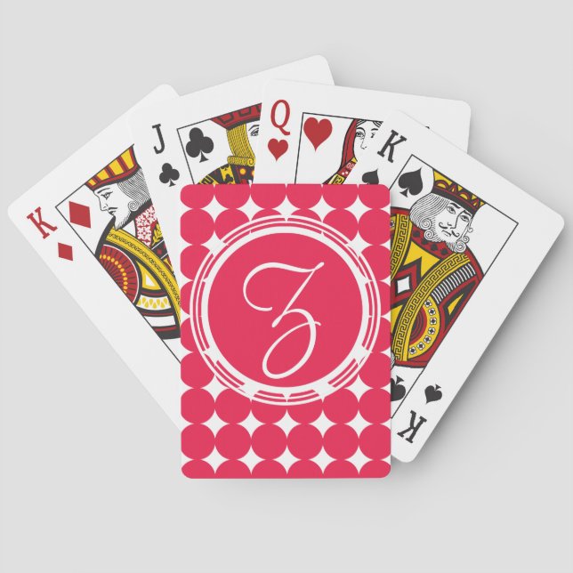 Red Polka Dot Monogram Spielkarten (Rückseite)