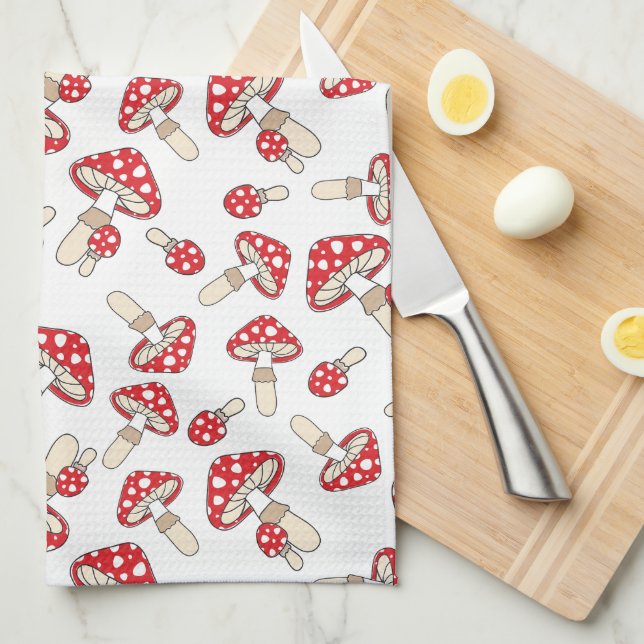 Red Polka Dot Mushrooms Geschirrtuch (Viertel Falte)