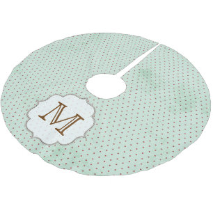 Red Polka Dot on Blue Monogram Initial Tree Skirt Polyester Weihnachtsbaumdecke