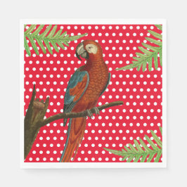 Red Polka Dot, Papagei und Fern Paper Napkins Serviette