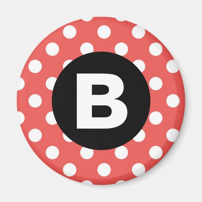 Red Polka Dot Pattern Black Monogram Magnet (Vorne)