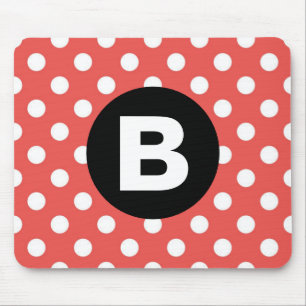 Red Polka Dot Pattern Black Monogram Mousepad