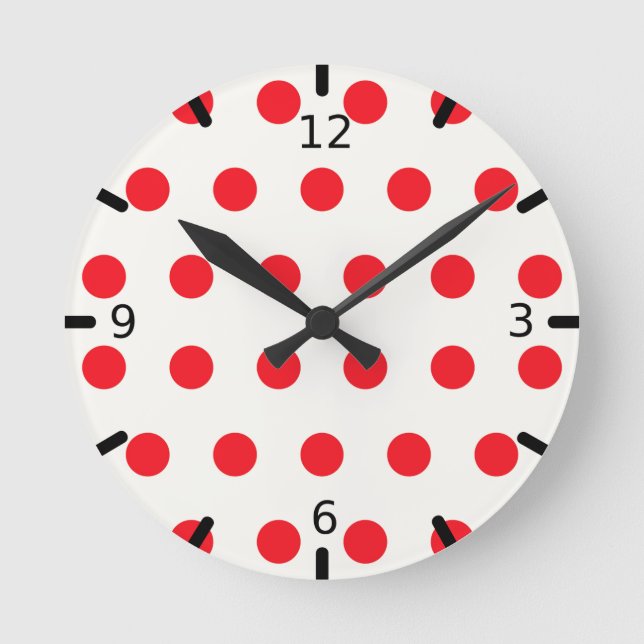 Red Polka Dot Retro Design Runde Wanduhr (Vorderseite)