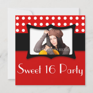 Red Polka Dot Sweet 16 Foto Einladung