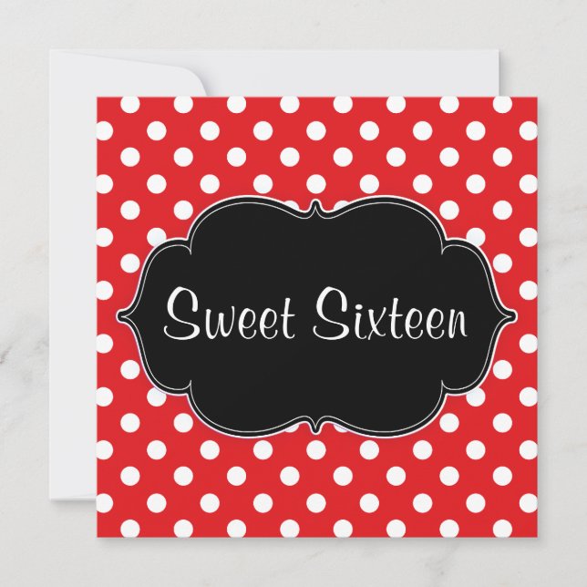 Red Polka Dot Sweet 16 invitations à la fête d'ann (Devant)