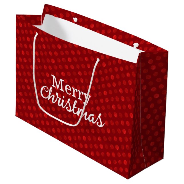 Red Polka Dots Abstrakt Moderne Elegante Weihnacht Große Geschenktüte (Vorderseite Schrägansicht)