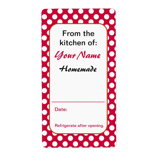 Red Polka Dots Custom Kitchen Baking Canning Label (Vorne)
