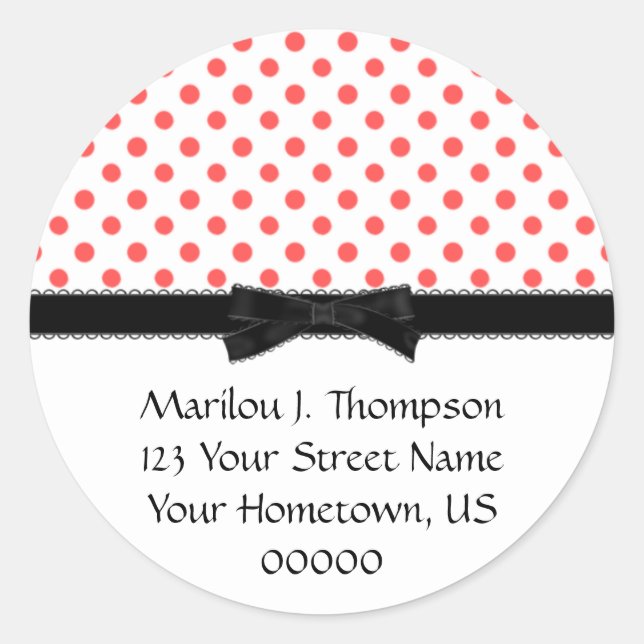 Red Polka Dots mit Black Bow Address Stickers (Vorderseite)