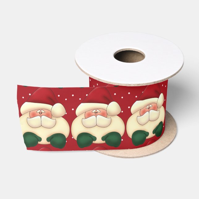 Red Polka Dots mit Cartoon Santa Satinband (Spule)