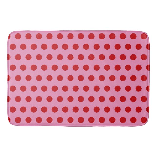 Red Polka Dots on Pink Badematte (Vorderseite)