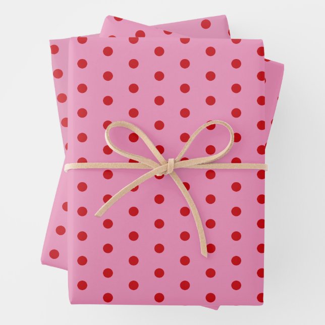 Red Polka Dots on Pink Geschenkpapier Set (Beispiel)