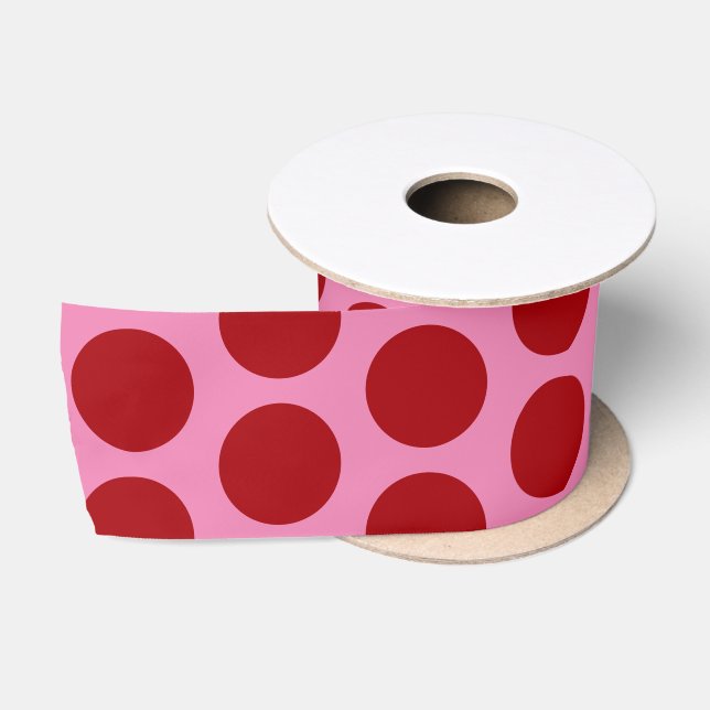 Red Polka Dots on Pink Niedlich Ribbon Satinband (Spule)