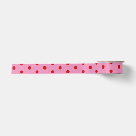 Red Polka Dots on Pink Satinband