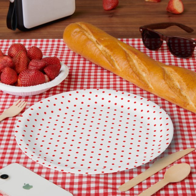 Red Polka Dots Pappteller (Picknick)