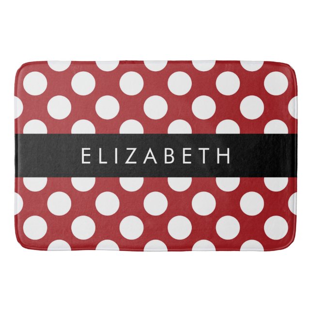Red Polka Dots, Polka Dot Pattern, Ihr Name Badematte (Vorderseite)
