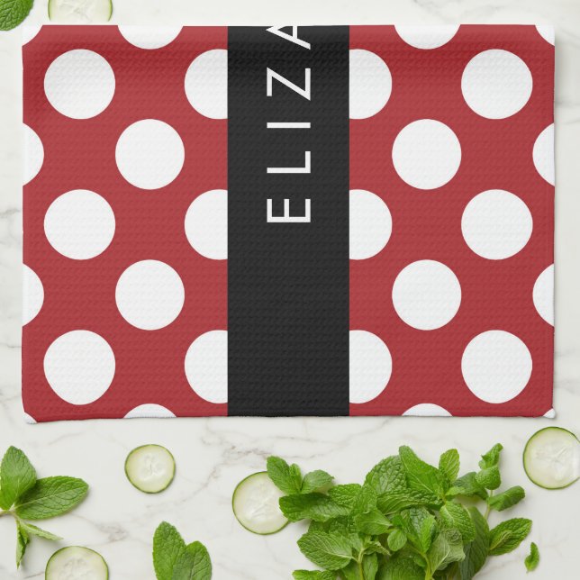 Red Polka Dots, Polka Dot Pattern, Ihr Name Geschirrtuch (Gefaltet)