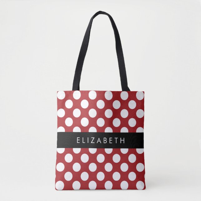 Red Polka Dots, Polka Dot Pattern, Ihr Name Tasche (Vorderseite)