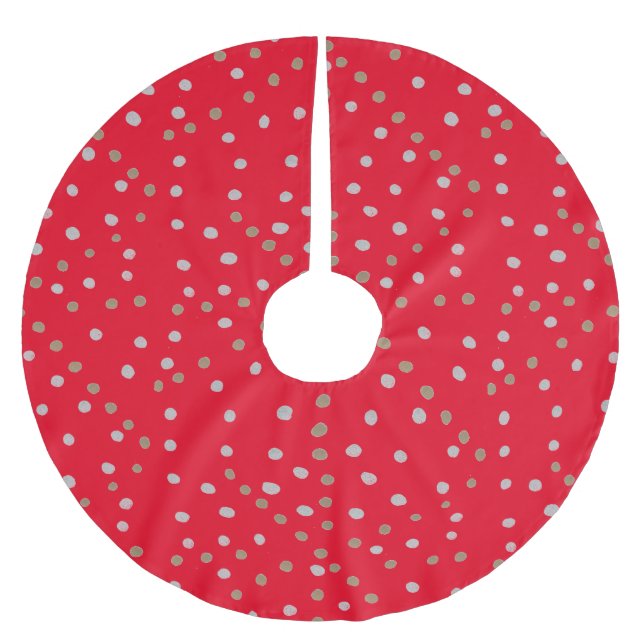 Red Polka Dots Polyester Weihnachtsbaumdecke (Vorderseite)