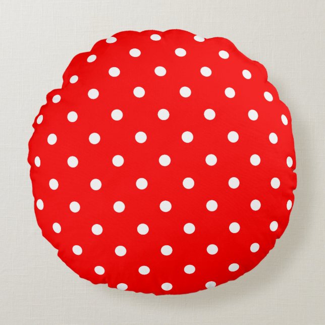 Red Polka Dots Round Pillow Rundes Kissen (Vorderseite)