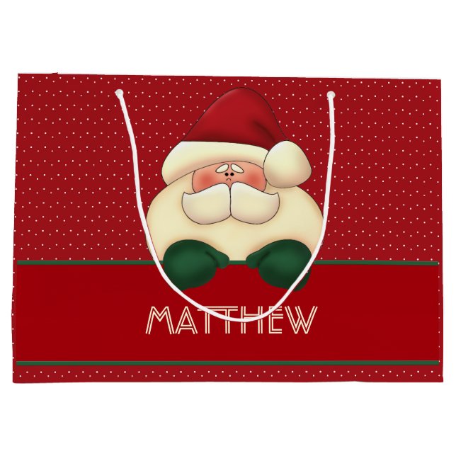 Red Polka Dots und Santa mit Individuelle Name Große Geschenktüte (Rückseite)