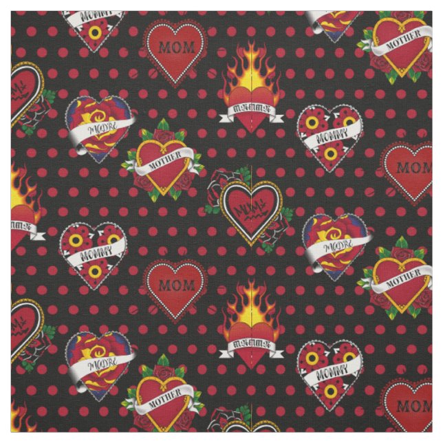Red Polka Dotted Mama Tattoo Stoff (Muster)