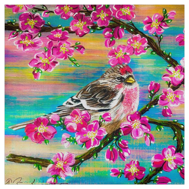 Red Poll Cherry Blossom Fabric Stoff (Muster)