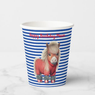 Red Pony Blue Strip Paper Cups Pappbecher
