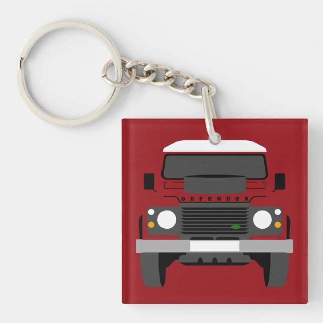 Red Pop Art Classic Land Rover Car Schlüsselanhänger (Vorderseite)